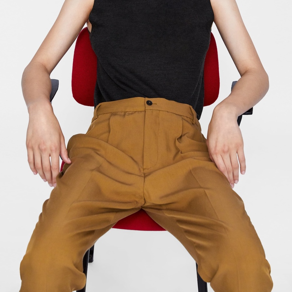 Zara Beige Mid-Waist Trousers